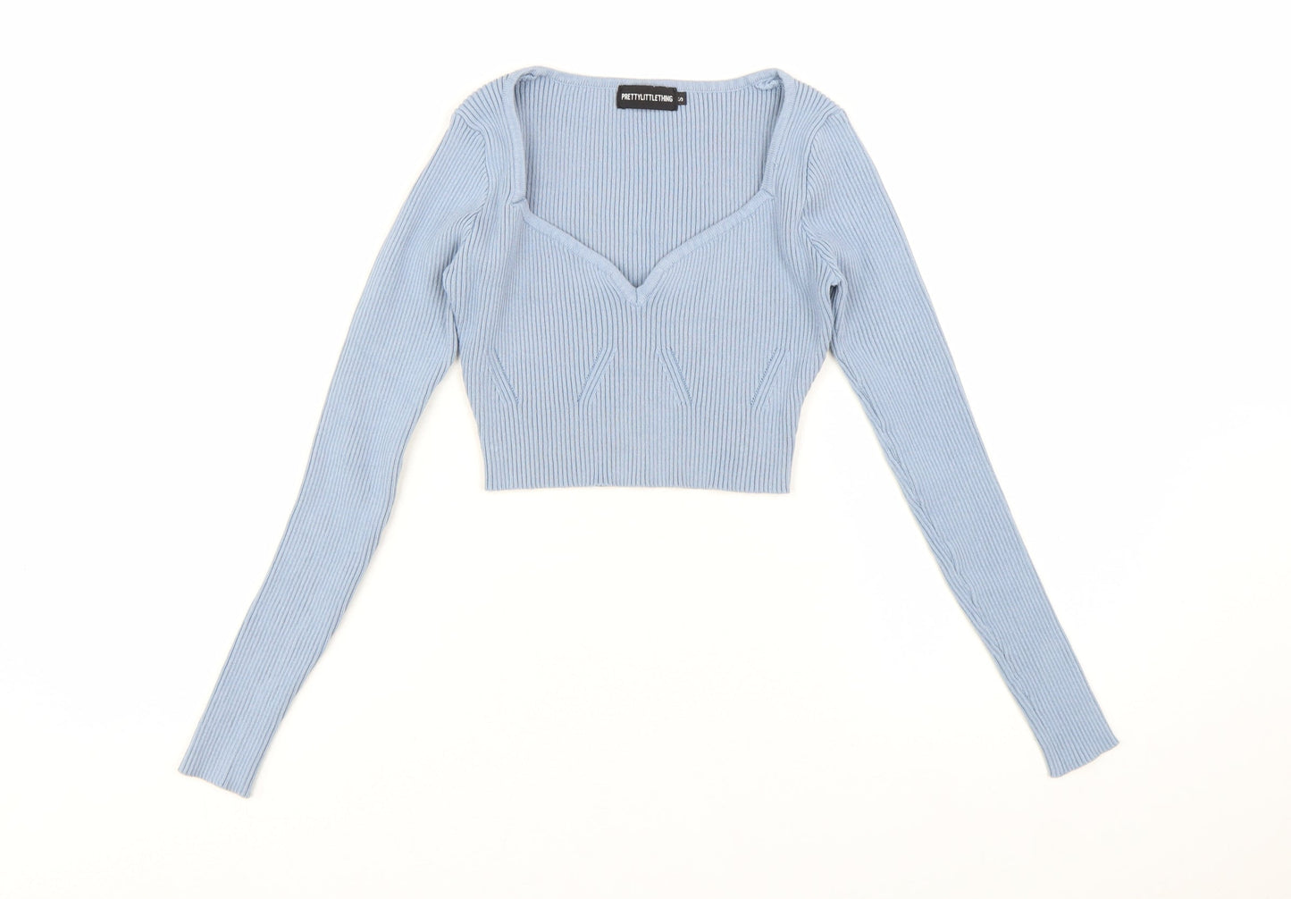 PrettyLittleThing Womens Blue Cropped Knit Long Sleeve Top Size S