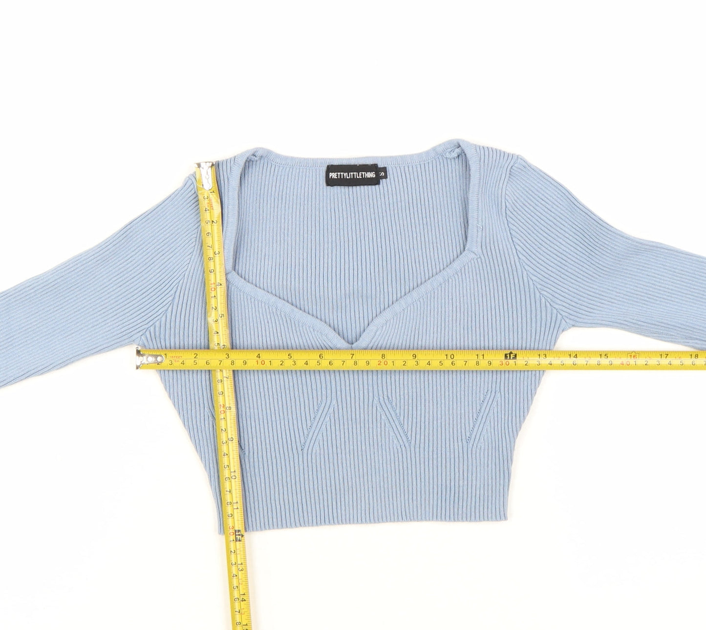PrettyLittleThing Womens Blue Cropped Knit Long Sleeve Top Size S