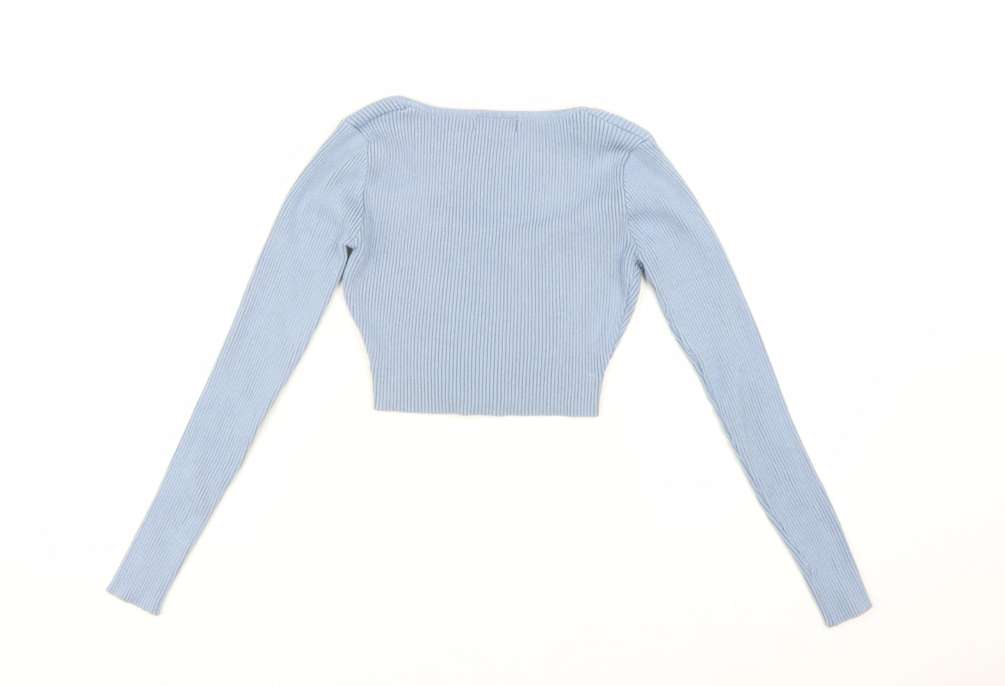 PrettyLittleThing Womens Blue Cropped Knit Long Sleeve Top Size S