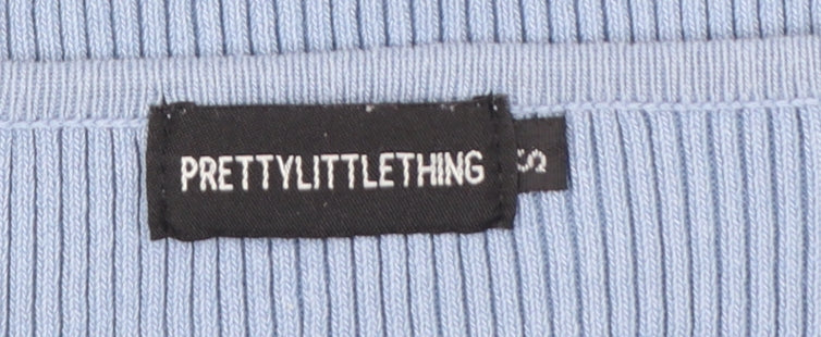 PrettyLittleThing Womens Blue Cropped Knit Long Sleeve Top Size S