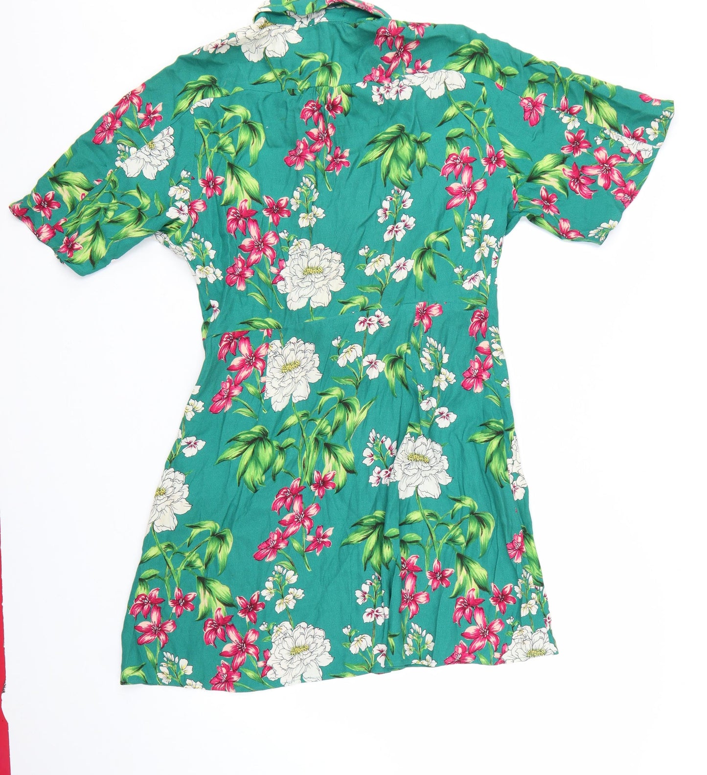 Bershka Women’s Green Floral Shirt Dress Size 12 Short Sleeve