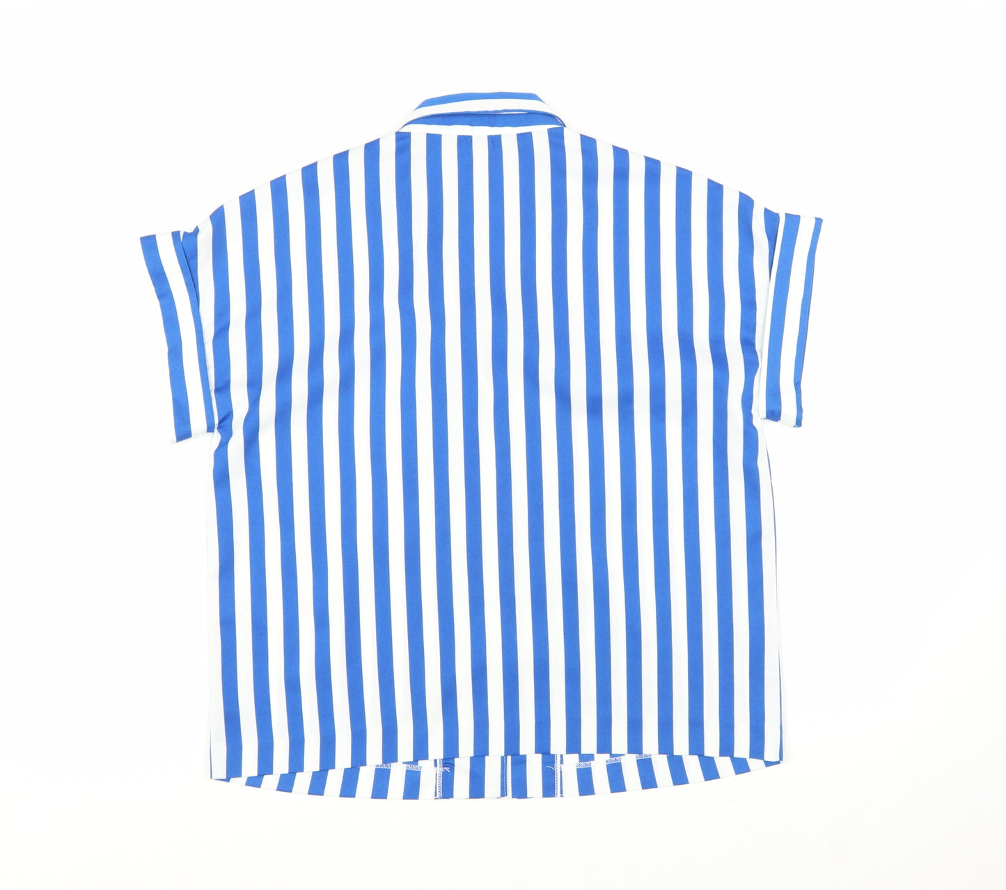 Y.A.S Womens Blue White Striped Collared Short Sleeve Button-Up Shirt Size 10