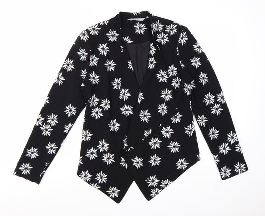 Preloved Debenhams Women Black Floral Blazer Jacket Size 12 Regular Fit - Front