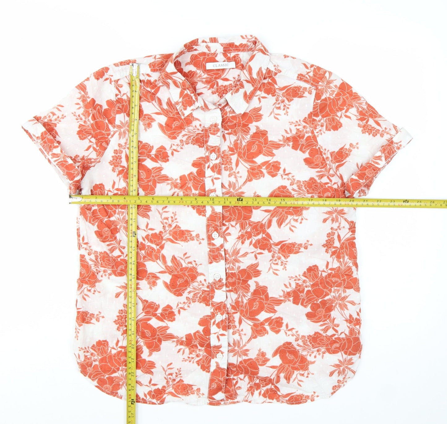Marks and Spencer Womens Orange Floral Cotton Button-Up Shirt UK 14
