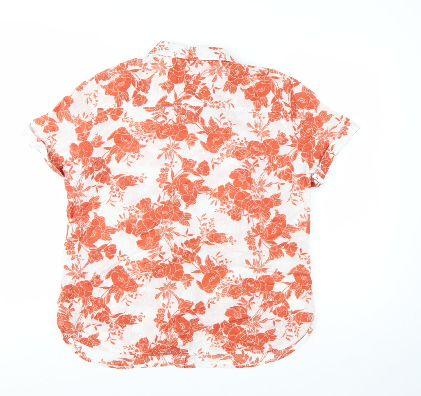 Marks and Spencer Womens Orange Floral Cotton Button-Up Shirt UK 14