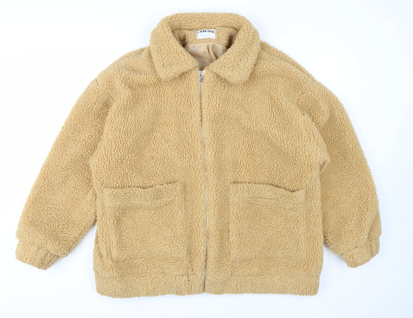 I.AM.GIA Womens Beige Teddy Fleece Zip Jacket Size M