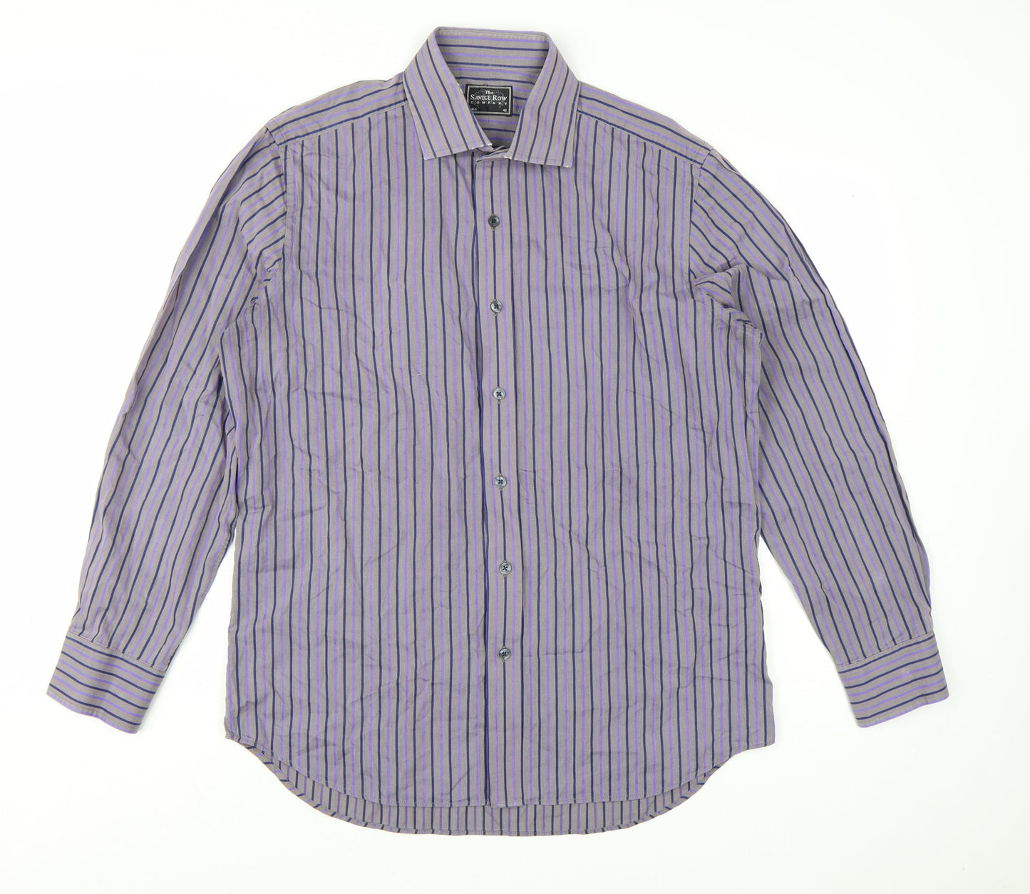 The Savile Row Company Men's Purple Striped Long Sleeve Button-Up Shirt 16.5 42