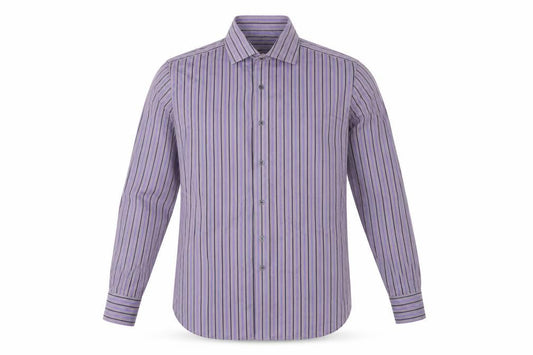 The Savile Row Company Men's Purple Striped Long Sleeve Button-Up Shirt 16.5 42