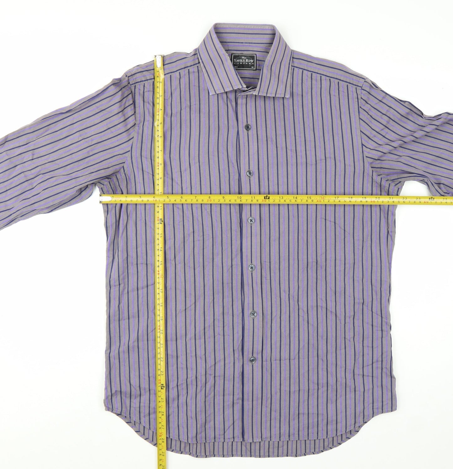 The Savile Row Company Men's Purple Striped Long Sleeve Button-Up Shirt 16.5 42