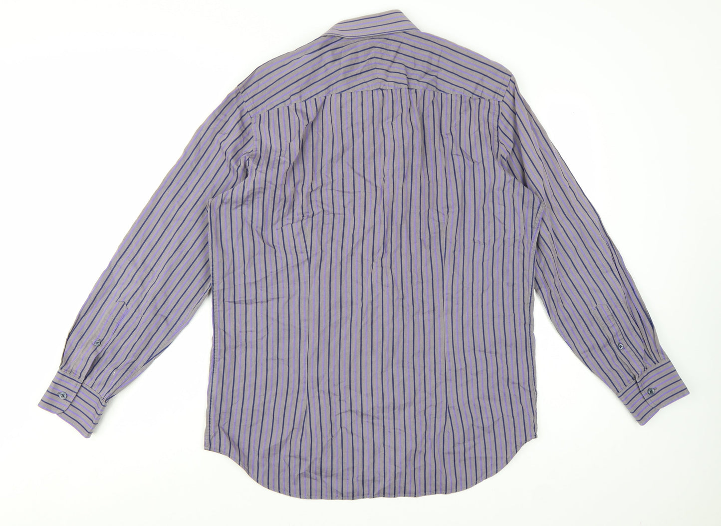 The Savile Row Company Men's Purple Striped Long Sleeve Button-Up Shirt 16.5 42