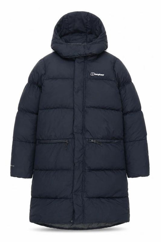 Berghaus Women's Blue Long Puffer Down Coat Size 12 Hooded Winter Jacket