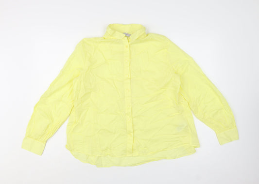 Preloved Marks and Spencer Women's Yellow Cotton Button-Up Shirt Size 10 - Front