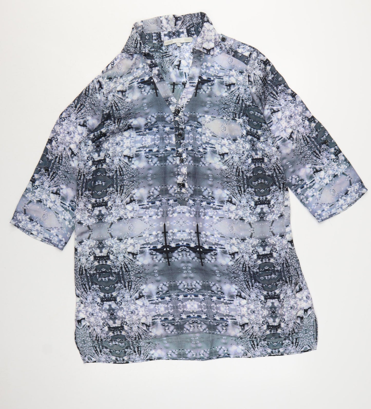 Next Womens Grey Geometric Tunic Blouse Size 16 Polyester 3/4 Sleeve