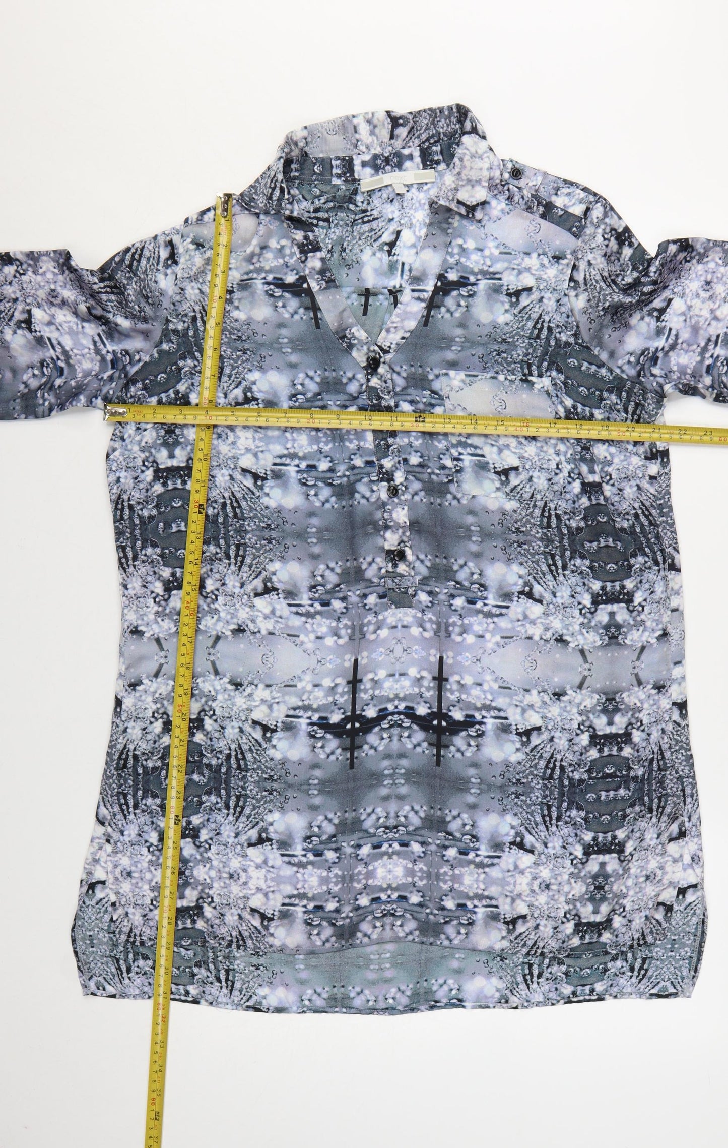 Next Womens Grey Geometric Tunic Blouse Size 16 Polyester 3/4 Sleeve