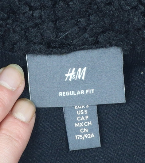 H&M Men's Black Regular Fit Fleece Zip Jacket Size S