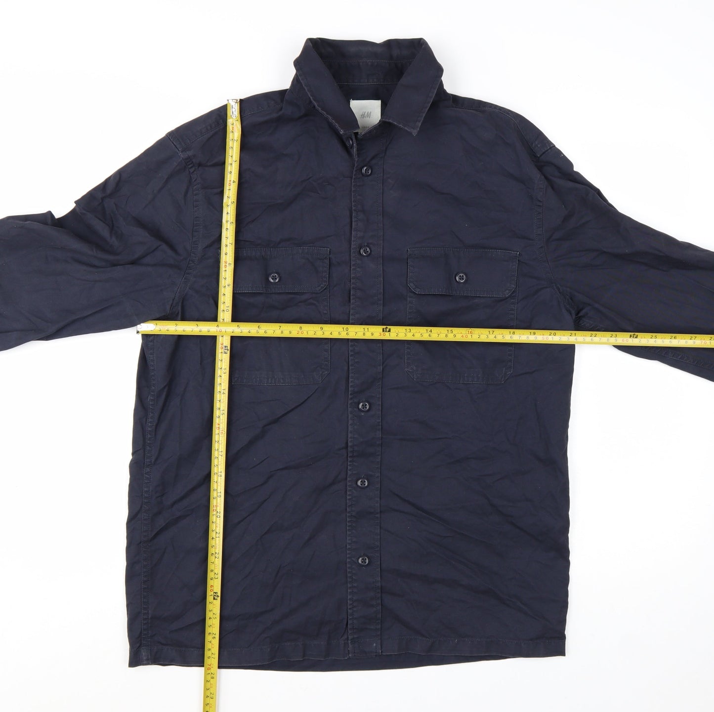 H&M Men's Blue Cotton Long Sleeve Button-Up Casual Shirt M