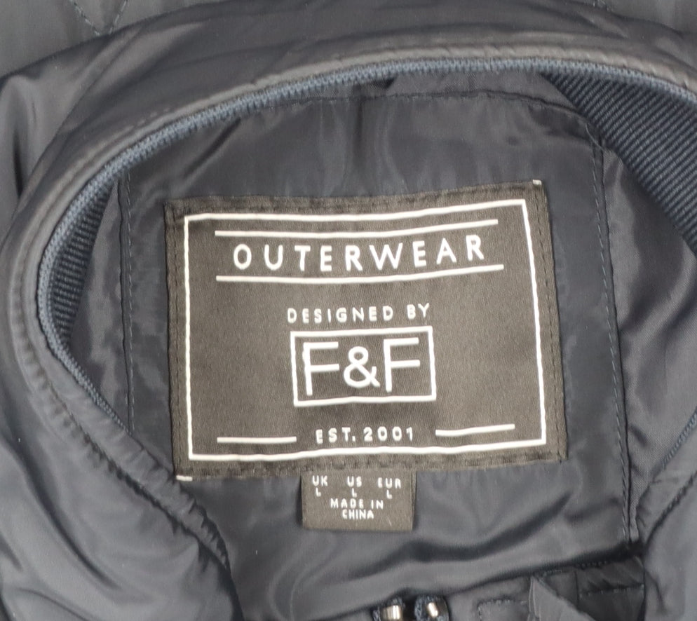 F&F Men's Blue Quilted Jacket L Regular Fit Polyester