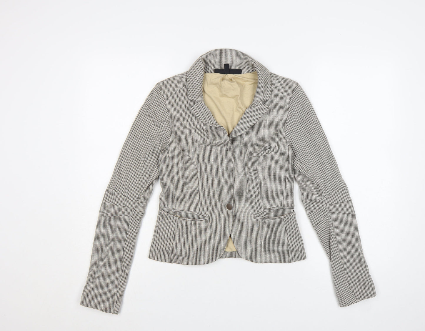 Topshop Petite Women’s Beige Houndstooth Blazer UK 8 Cotton Lined Jacket