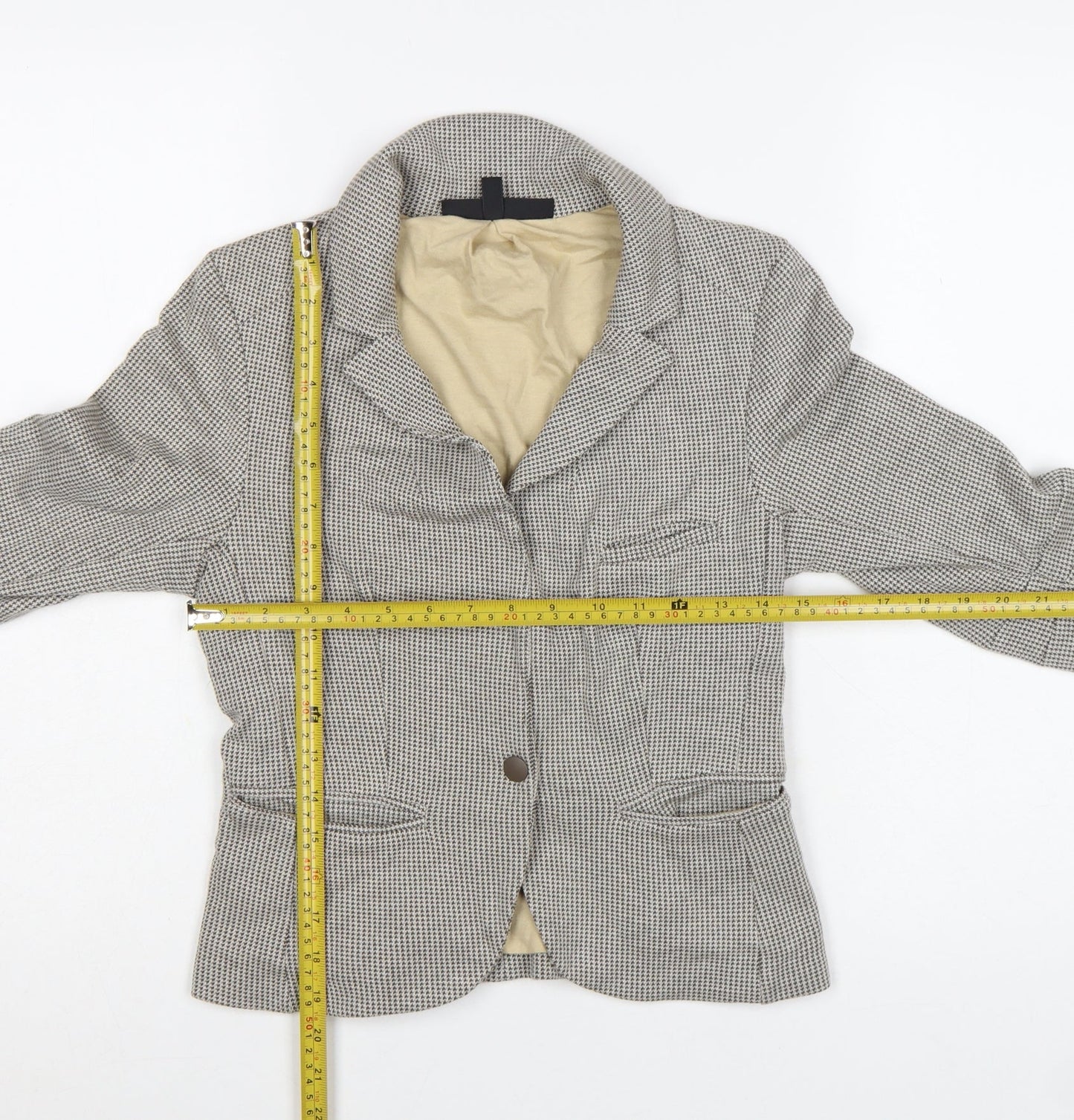 Topshop Petite Women’s Beige Houndstooth Blazer UK 8 Cotton Lined Jacket