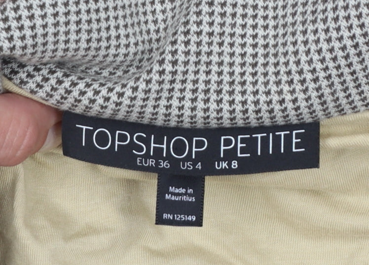 Topshop Petite Women’s Beige Houndstooth Blazer UK 8 Cotton Lined Jacket
