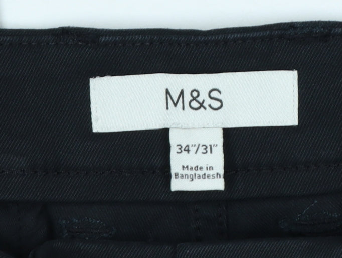 Marks and Spencer Men's Black Chino Trousers 34W 31L Regular Fit