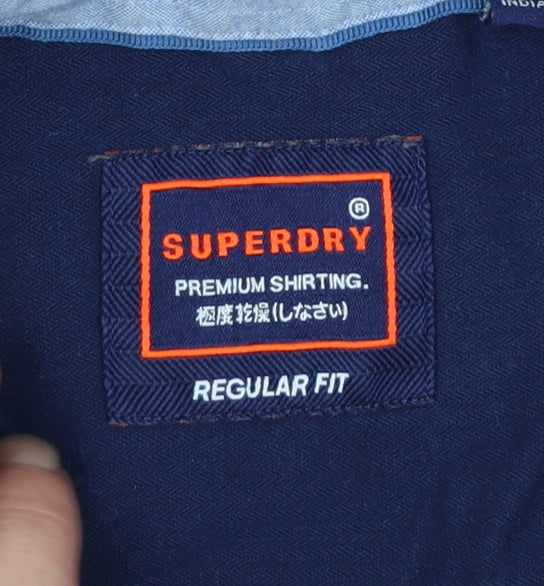 Superdry Men's Blue Regular Fit Long Sleeve Button-Up Shirt Size S