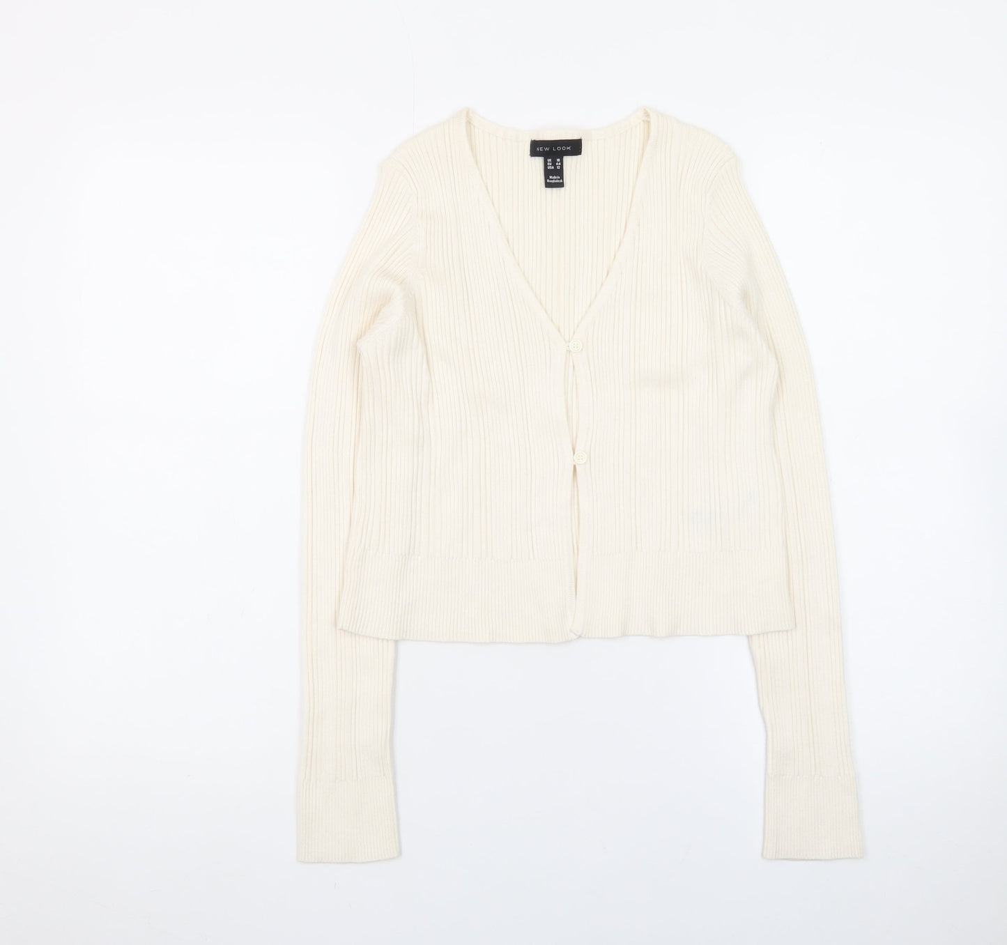 New Look Women's Ivory Ribbed V-Neck Button Cardigan Size 16