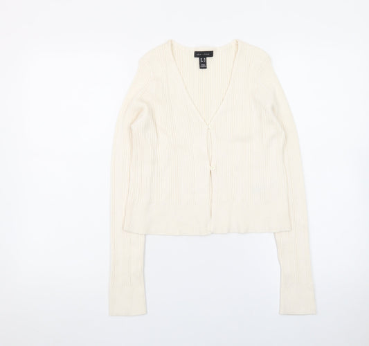 New Look Women's Ivory Ribbed V-Neck Button Cardigan Size 16