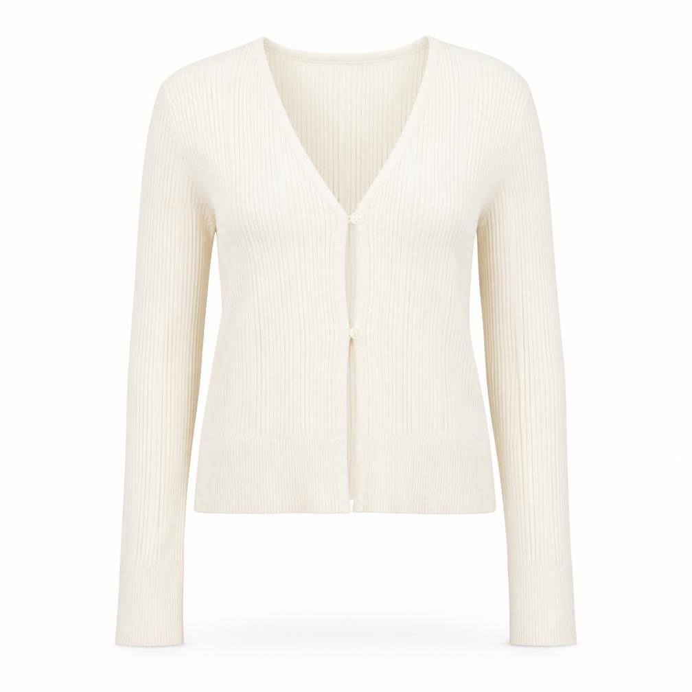 New Look Women's Ivory Ribbed V-Neck Button Cardigan Size 16