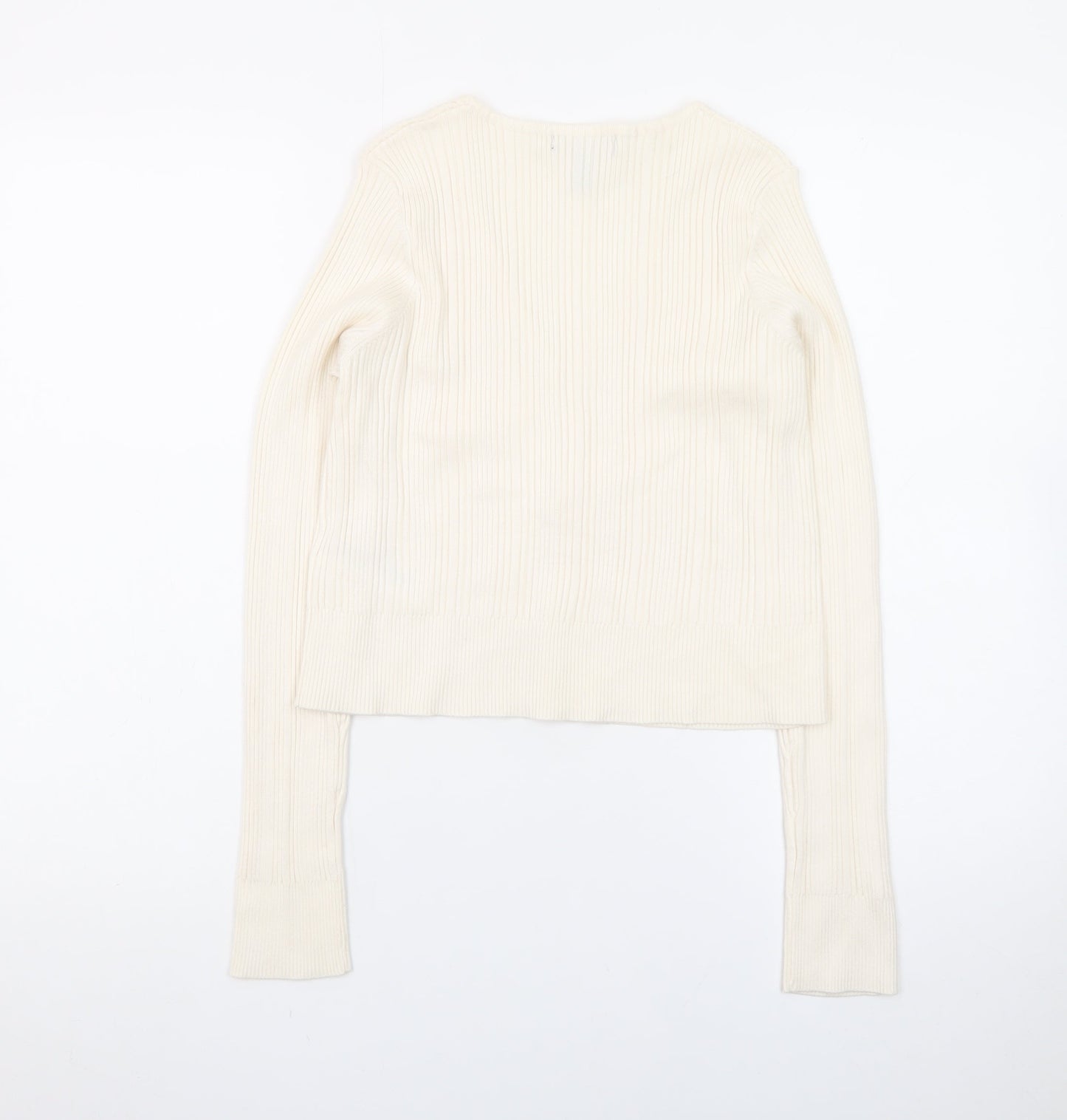 New Look Women's Ivory Ribbed V-Neck Button Cardigan Size 16