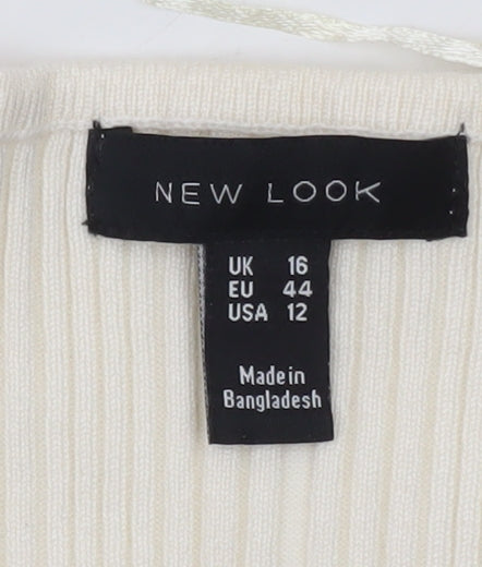 New Look Women's Ivory Ribbed V-Neck Button Cardigan Size 16