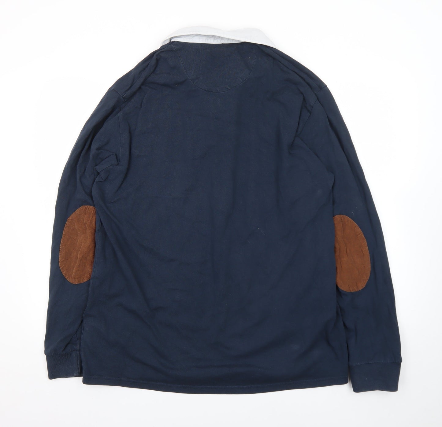 Next Men's Navy Long Sleeve Polo Shirt XL 100% Cotton Elbow Patch