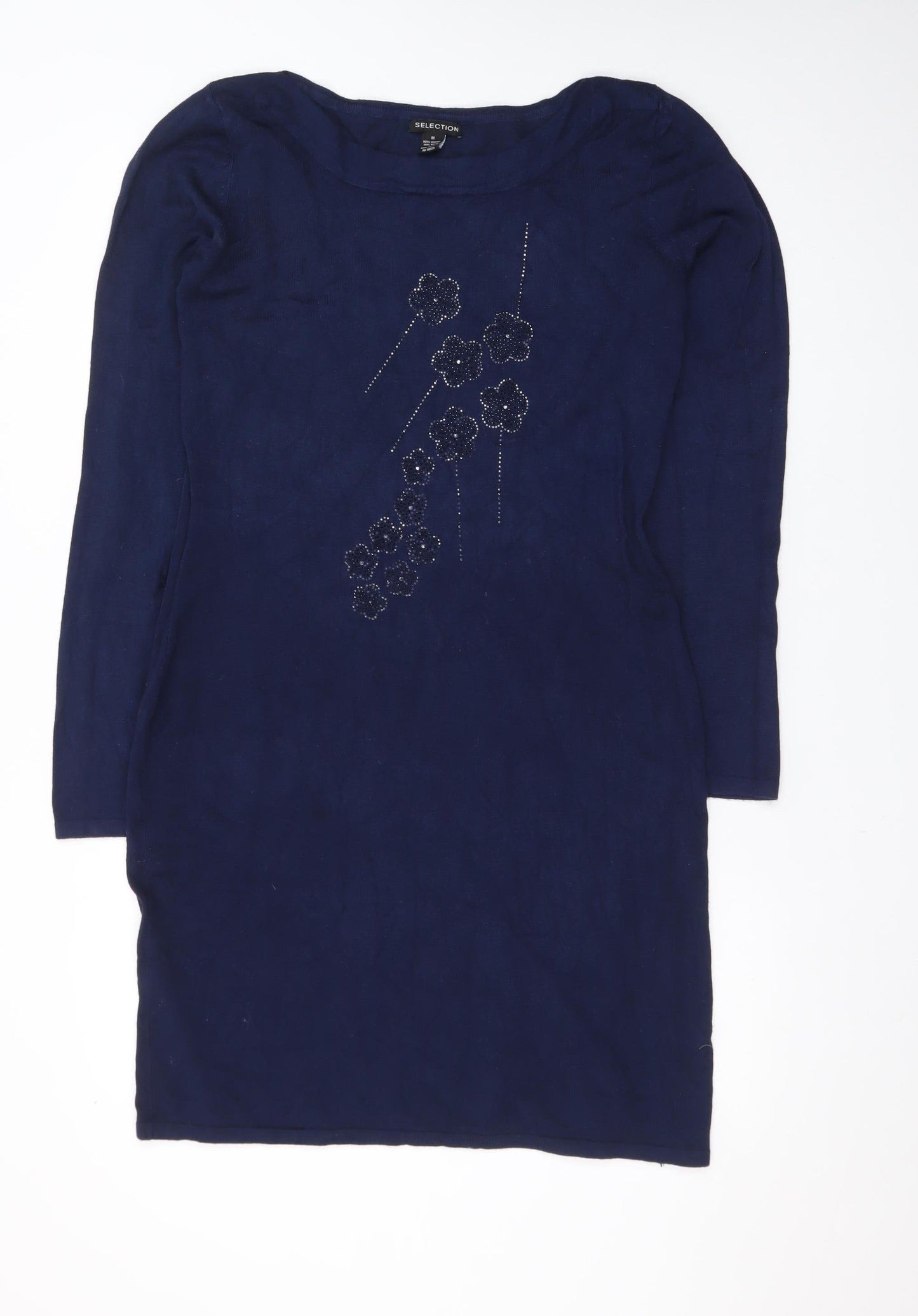 Selection Women Blue M Bodycon Knit Dress Long Sleeve Beaded