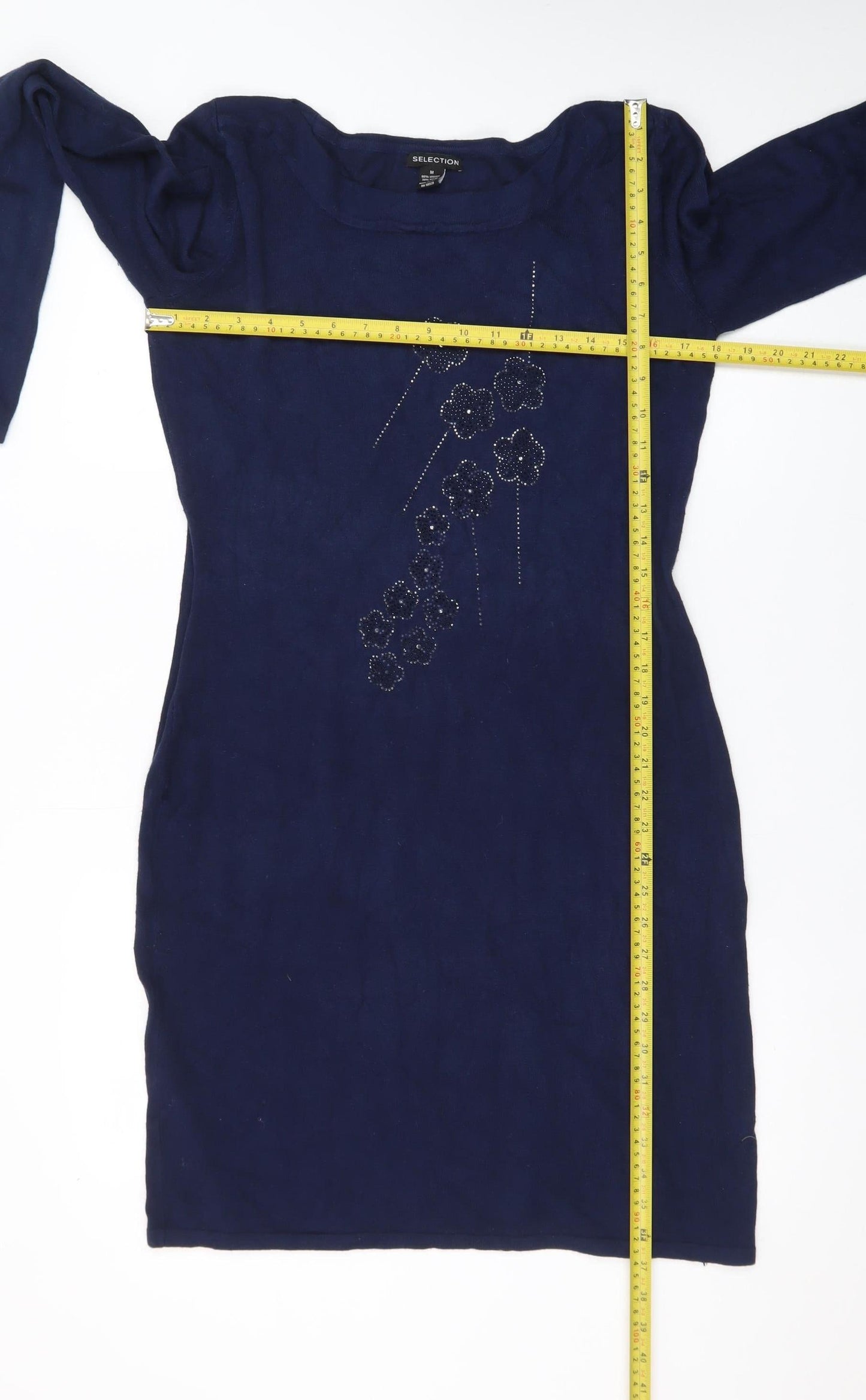 Selection Women Blue M Bodycon Knit Dress Long Sleeve Beaded