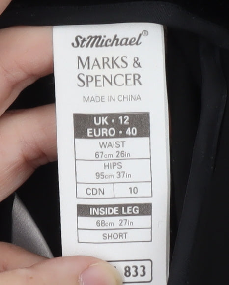 Marks & Spencer Women’s Black Velvet Viscose Silk Trousers Size 12 Short