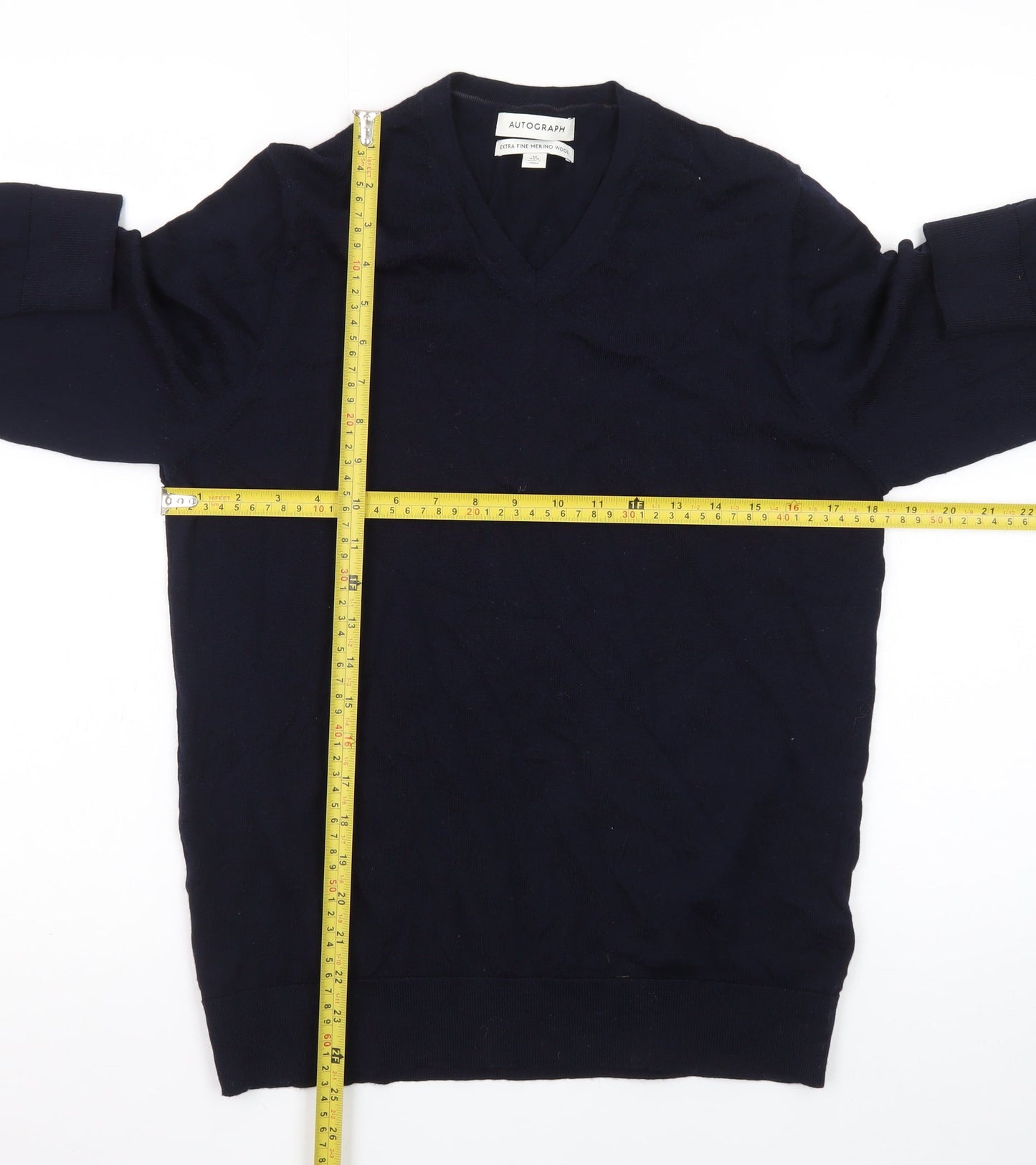 Marks and Spencer Men’s Blue Merino Wool V-Neck Jumper M