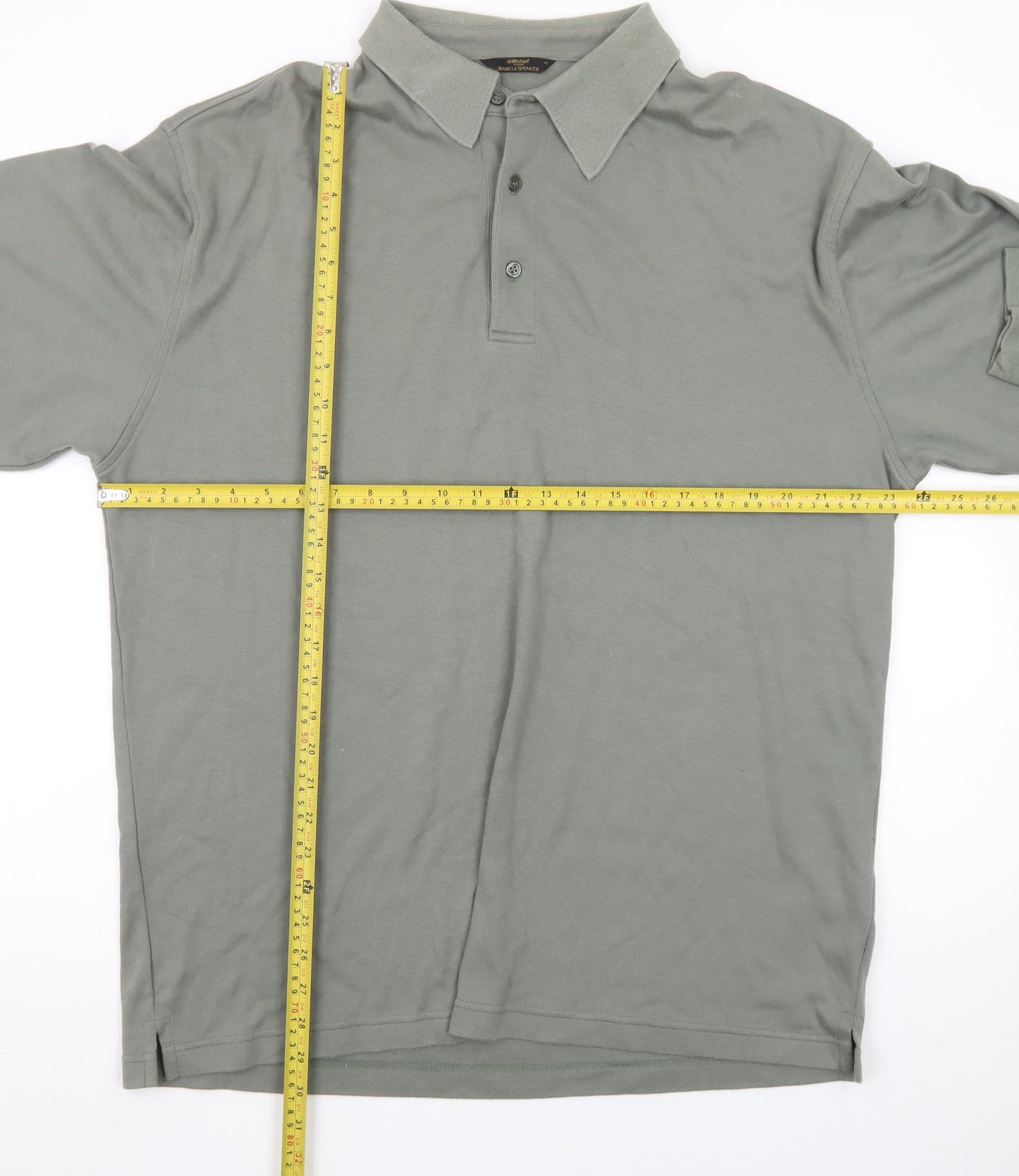 Marks and Spencer St Michael Men's Green Long Sleeve Cotton Polo XL