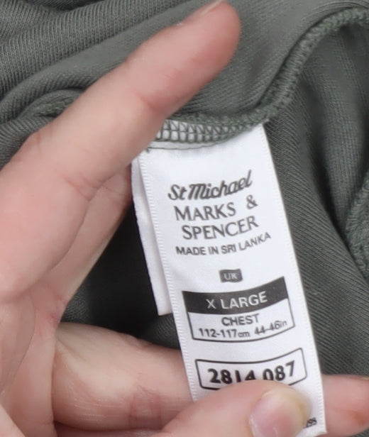 Marks and Spencer St Michael Men's Green Long Sleeve Cotton Polo XL