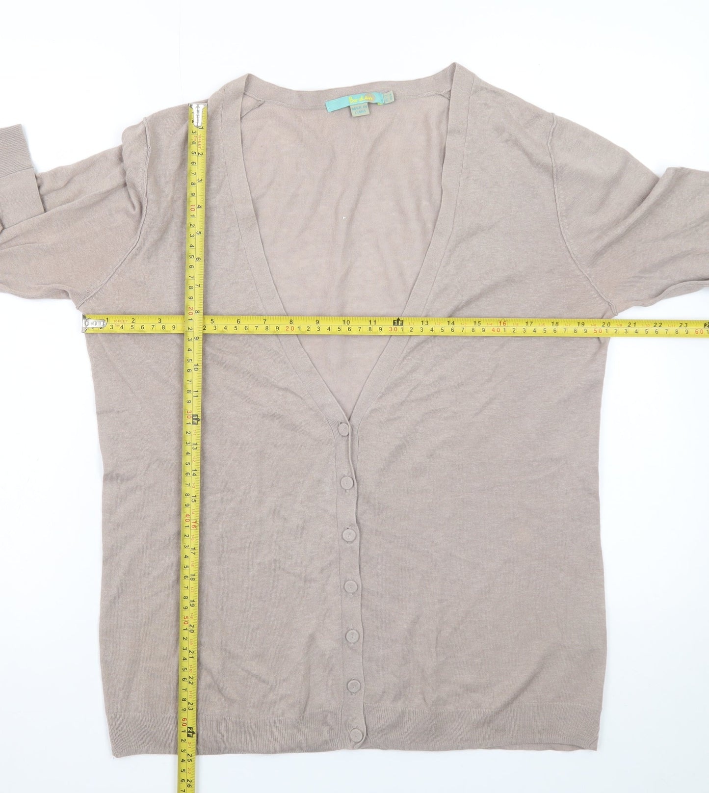 Boden Women Beige Long Sleeve V-Neck Cotton Cardigan Size 12