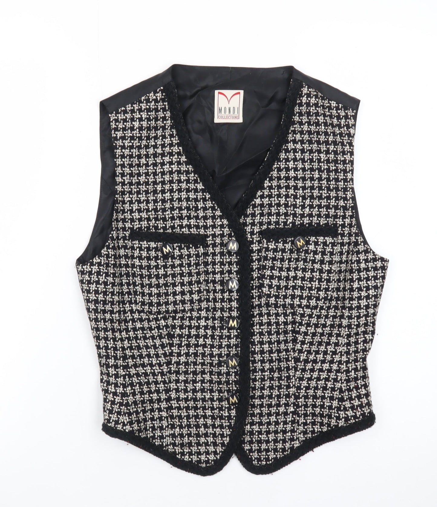 Mondi Collections Women's Black Tweed Sleeveless V-Neck Vest Size 6
