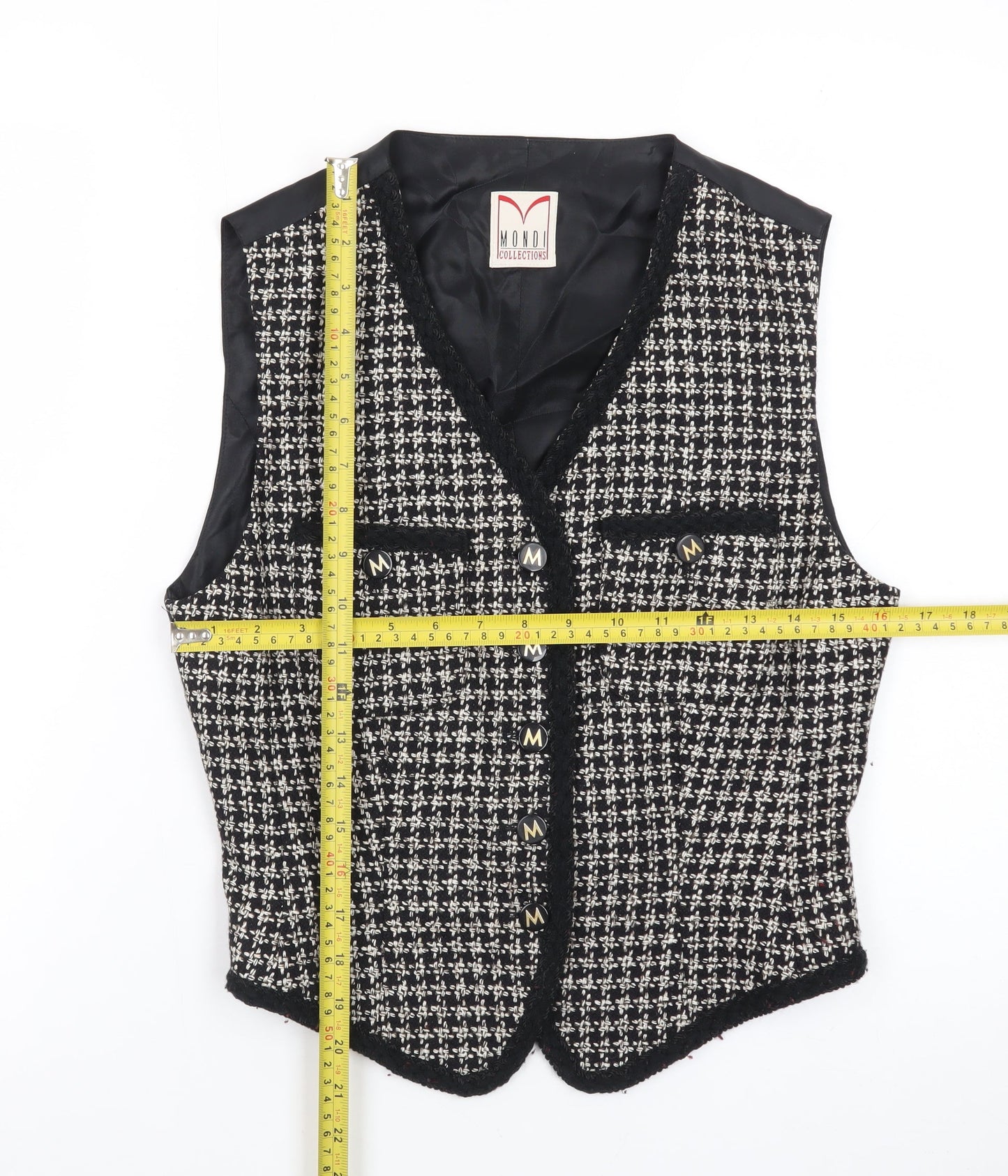 Mondi Collections Women's Black Tweed Sleeveless V-Neck Vest Size 6