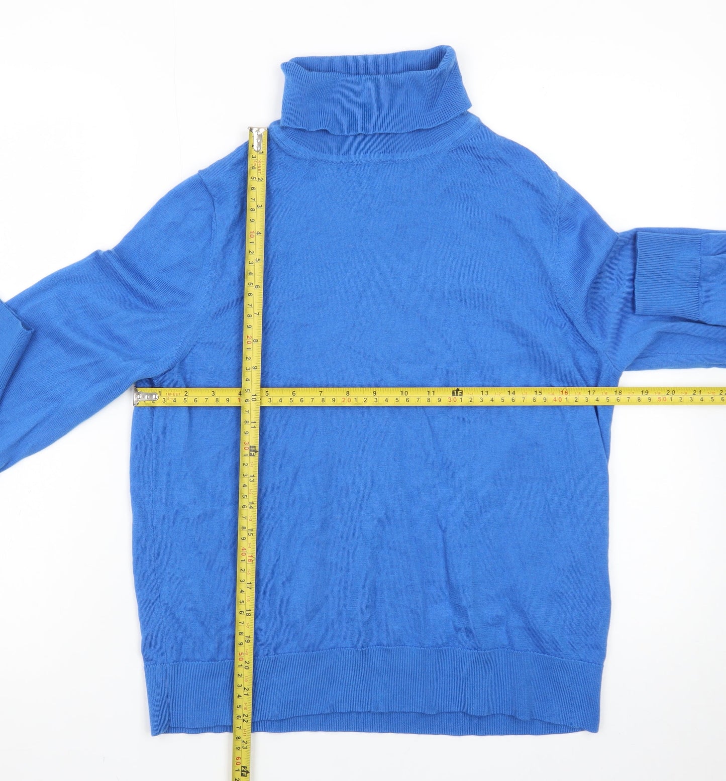 Marks and Spencer Women Blue Roll Neck Merino Wool Jumper Size 14