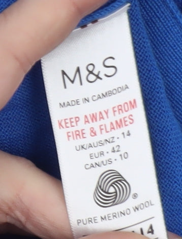 Marks and Spencer Women Blue Roll Neck Merino Wool Jumper Size 14