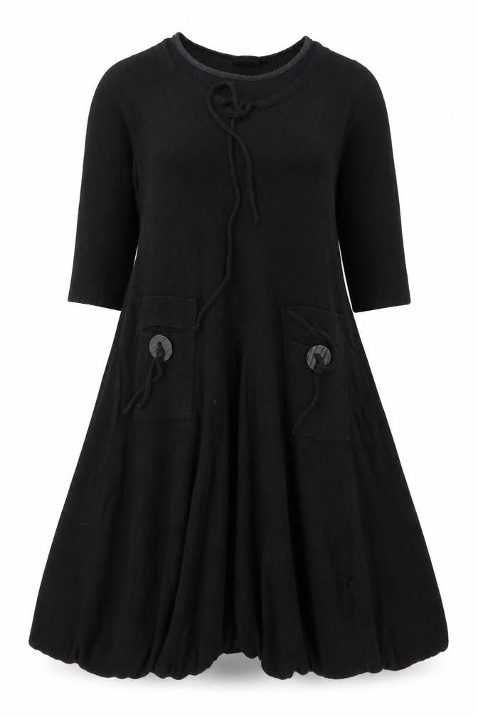 Original by Mario Women's Black Knit A-Line Dress Size M 3/4 Sleeve