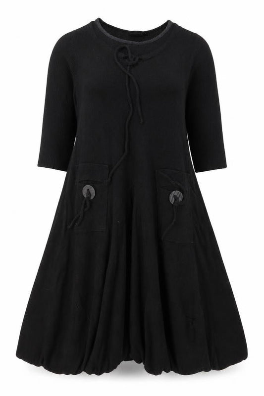 Original by Mario Women's Black Knit A-Line Dress Size M 3/4 Sleeve