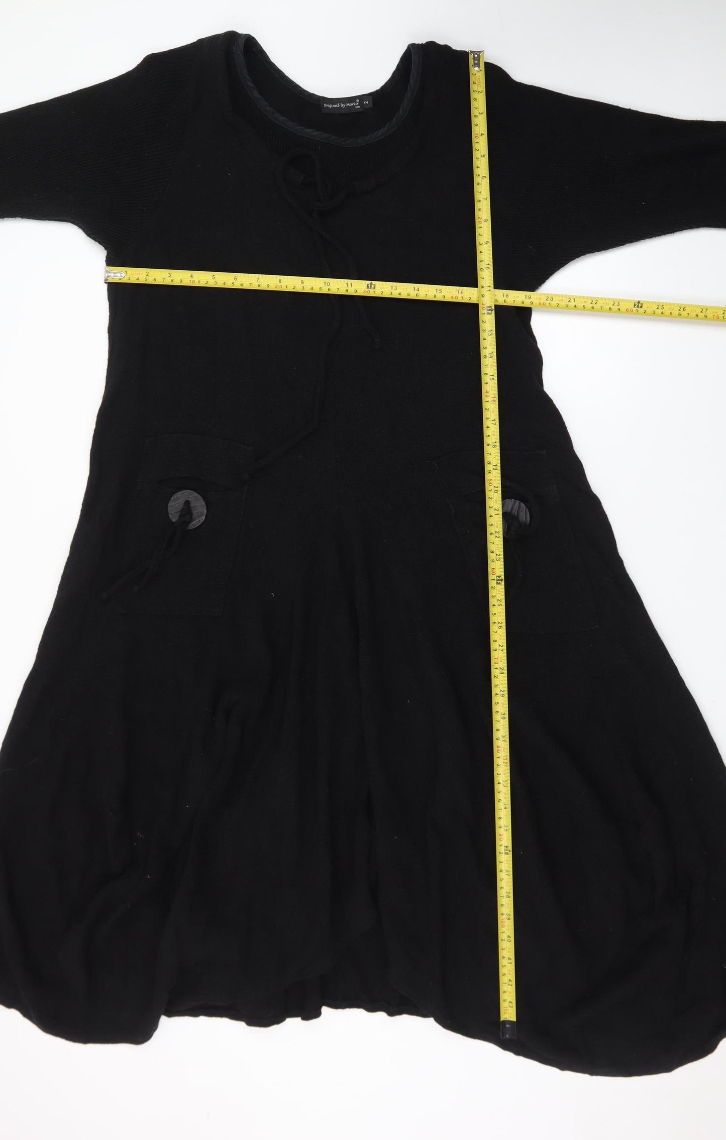 Original by Mario Women's Black Knit A-Line Dress Size M 3/4 Sleeve