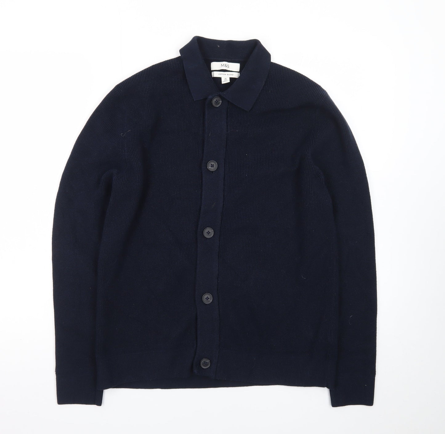 Marks and Spencer Women’s Navy Cotton Blend Collared Cardigan M