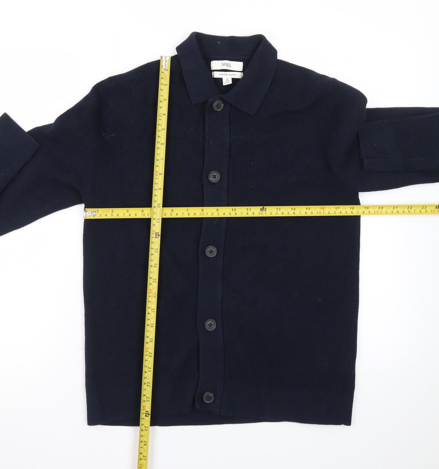 Marks and Spencer Women’s Navy Cotton Blend Collared Cardigan M