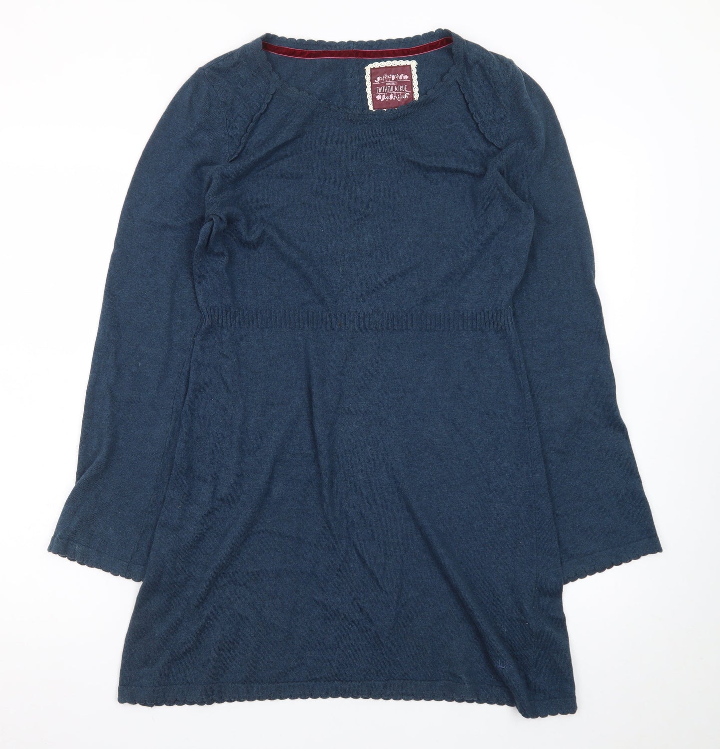 Mantaray Women's Blue Size 10 Cotton Jumper Dress Long Sleeve
