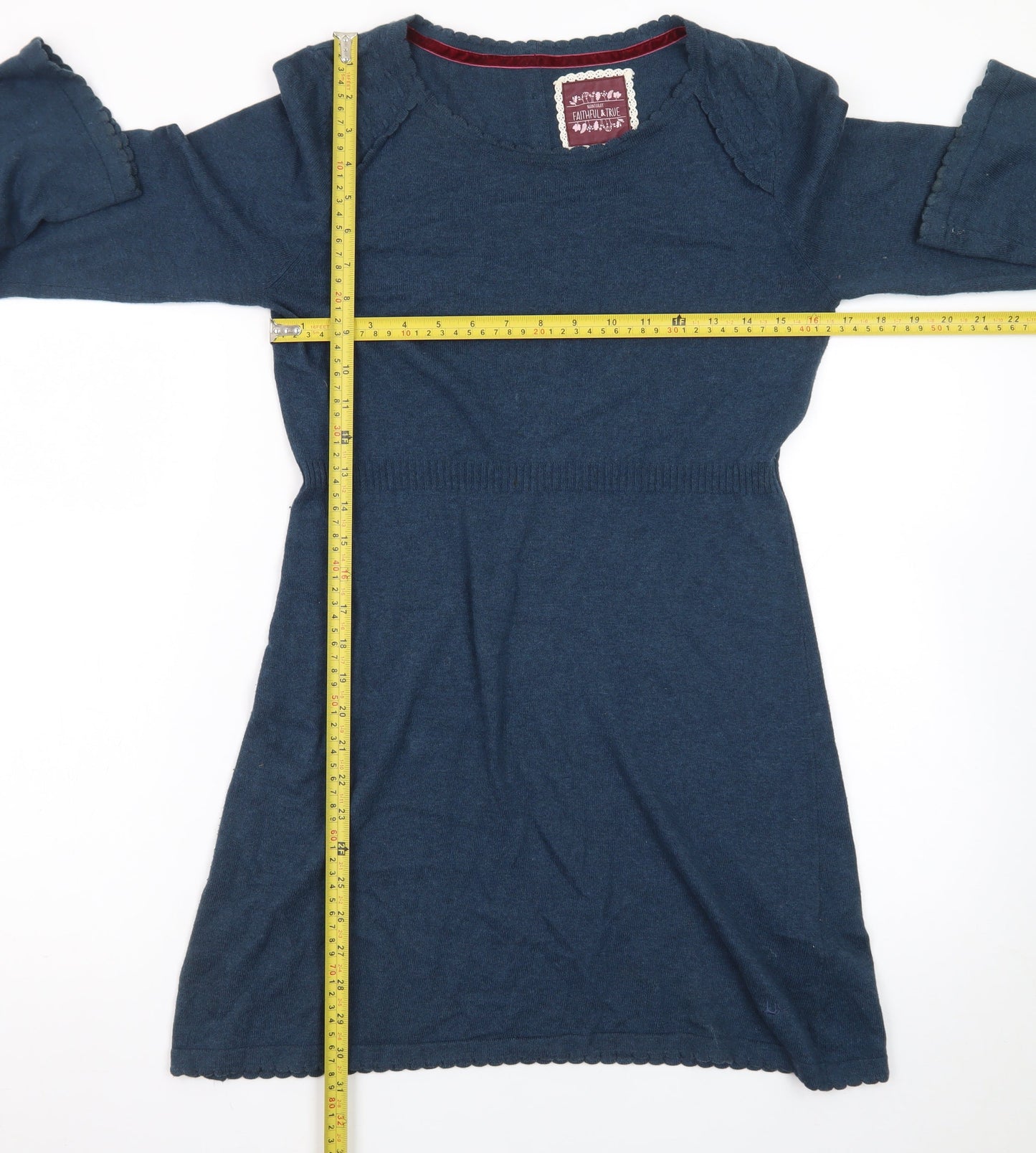 Mantaray Women's Blue Size 10 Cotton Jumper Dress Long Sleeve